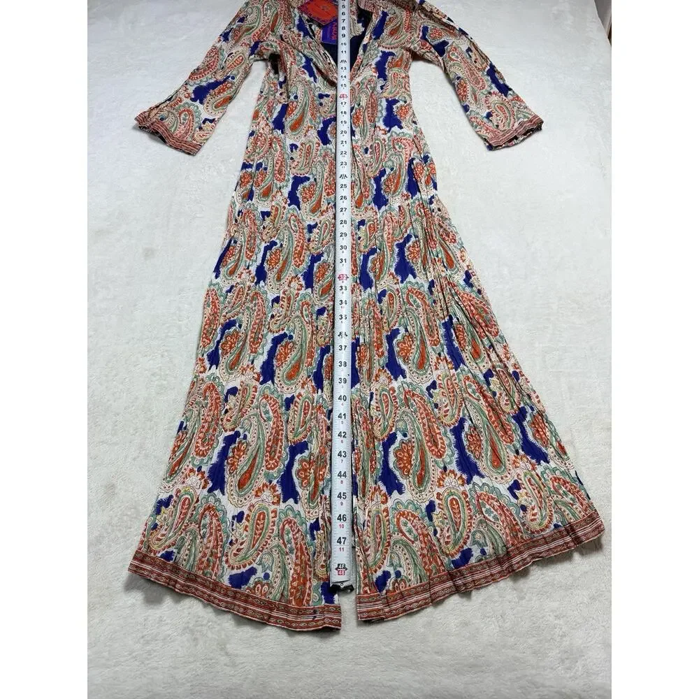 Nila Rubia NWT Hand Block Print Sz Sm Cotton Maxi Dress Two-Piece Layered